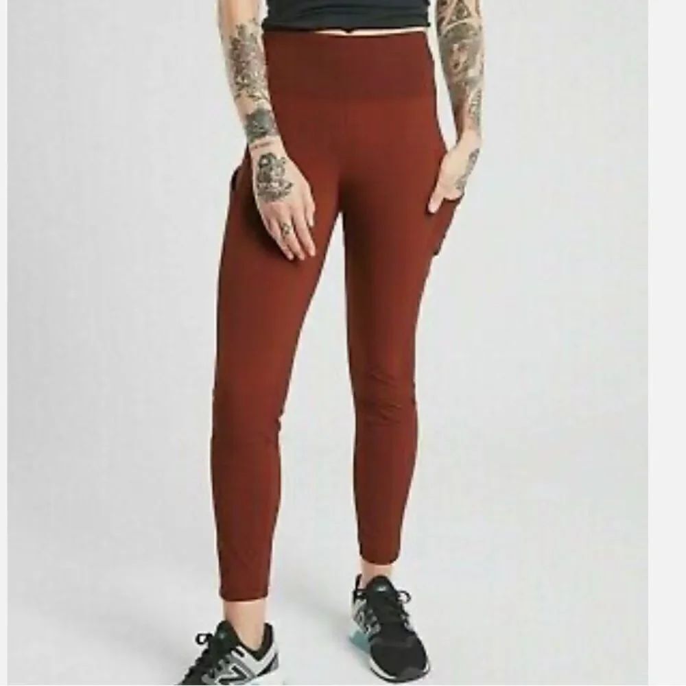 Athleta Trekkie Hybrid Crop Tight Cognac Brown Hiking Trail Pants 6